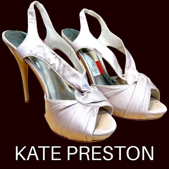 kate preston Shoes - KATE PRESTON Sz 10 McKenna Taupe Fabric Stiletto Dress Sandals Heels